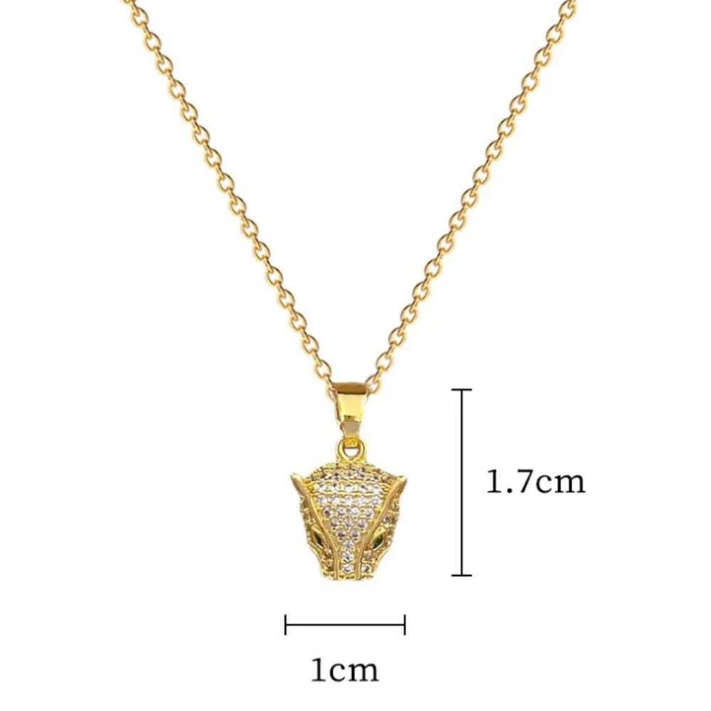 18K Gold Micro Pave Diamond Inlay Panther Head Necklace & Earring Set No Fade - Picture 5 of 5